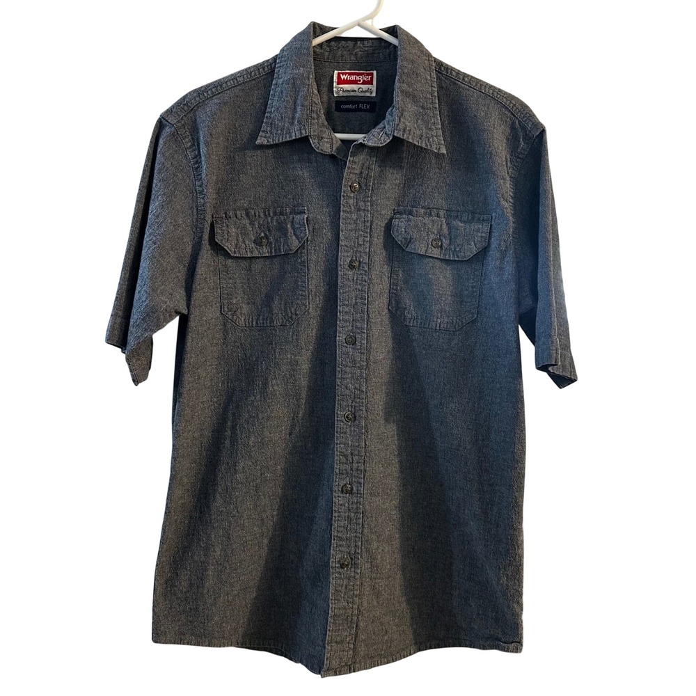 Wrangler Mens Comfort Flex Gray Short Sleeve Button Down Shirt HSB5MWN Size M